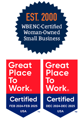 Badge displaying the words "Est. 2000, WBENC-Certified Woman-Owned Small Business