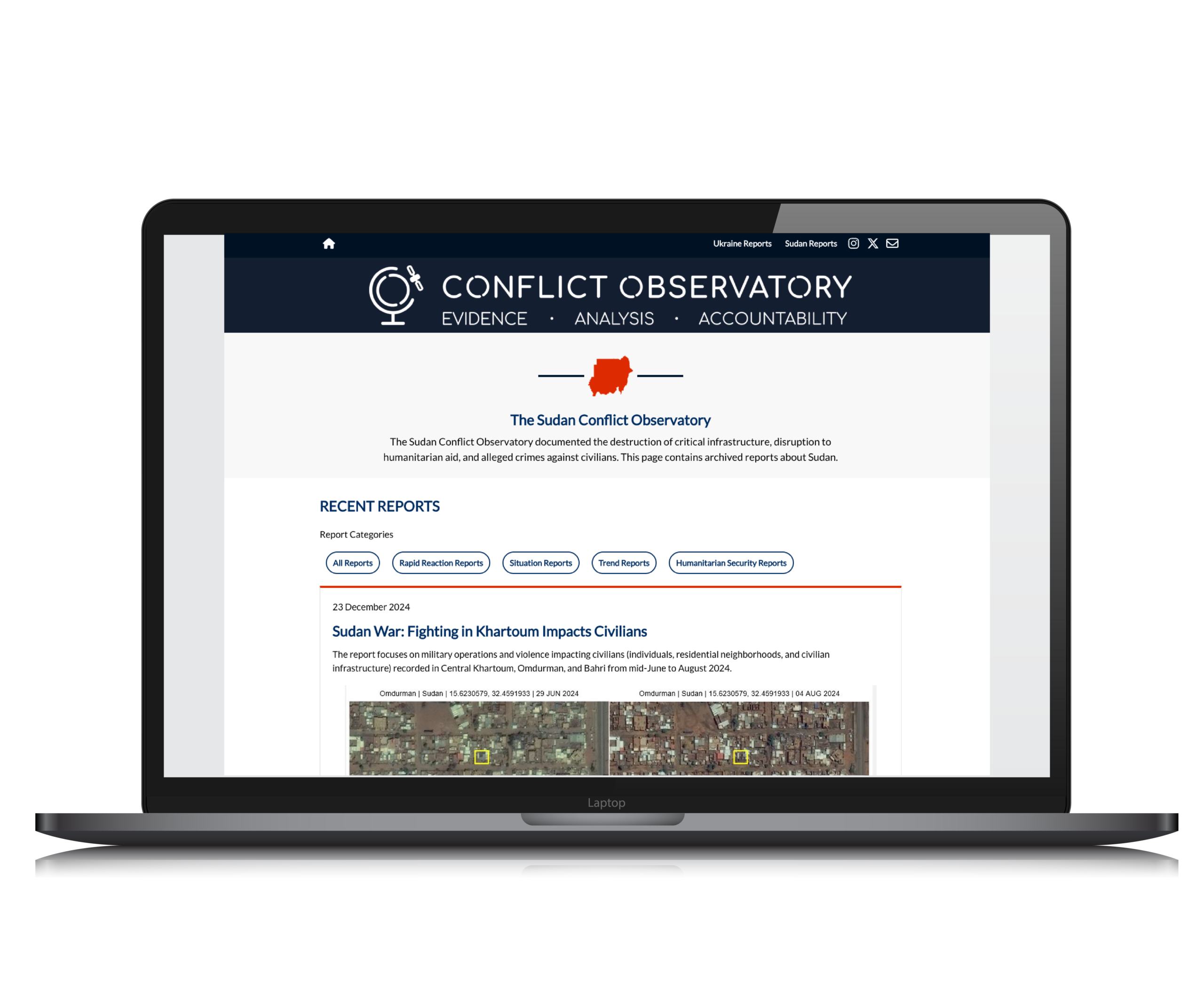 computer screen with Conflict Observatory website